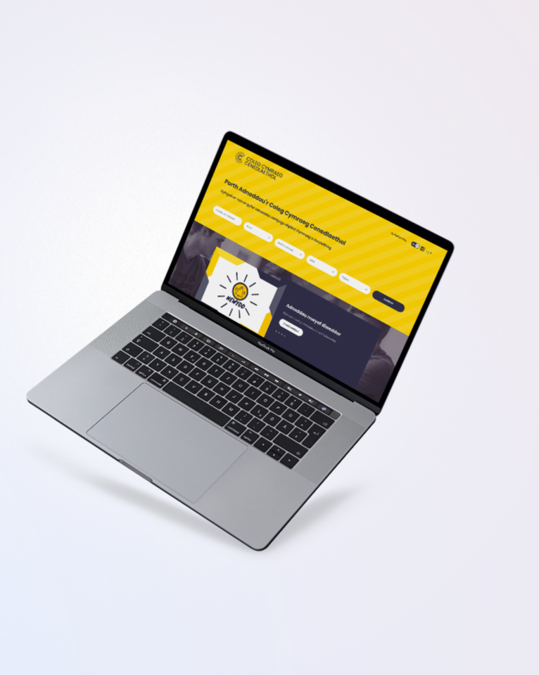 Coleg Cyraeg Website mockup on a macbook
