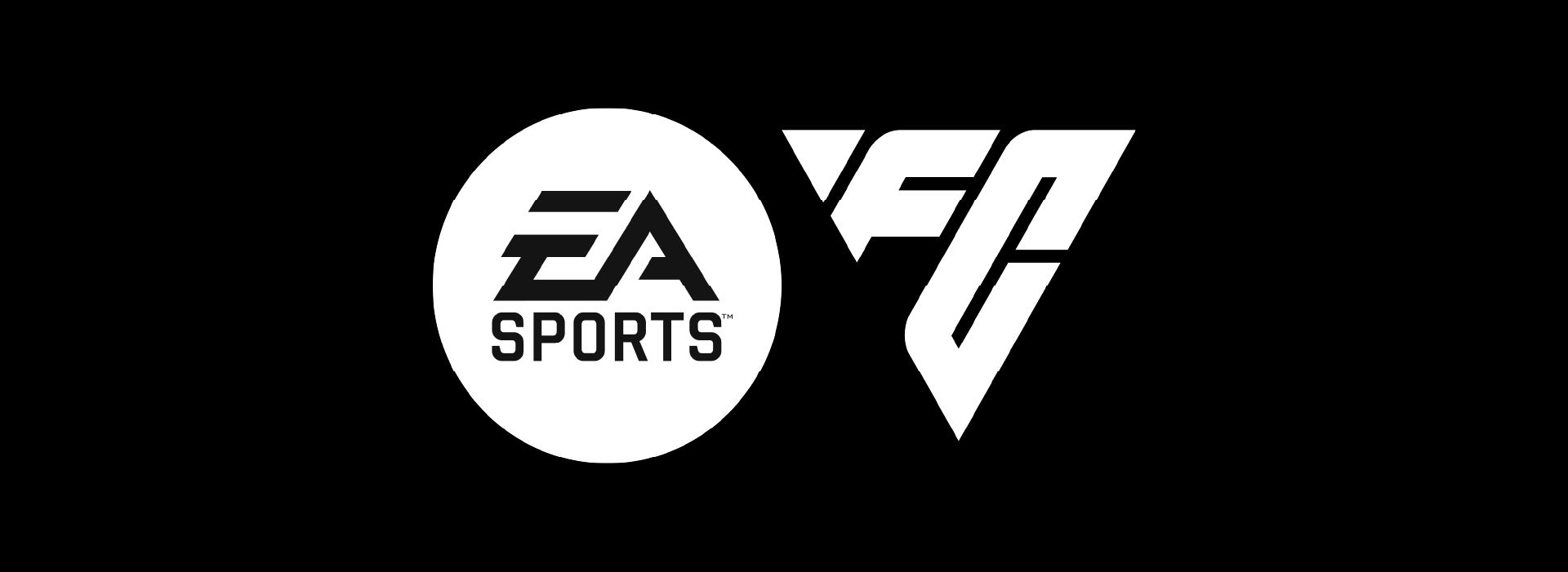 The image shows the EA Sports and FC24 logos on a black background. The EA Sports logo is in a white circle, and the FC24 logo is in a white, angular shape.