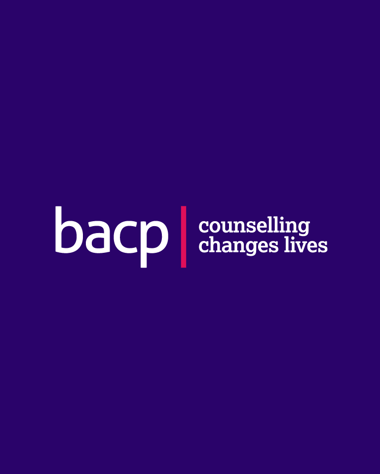 Logo of the British Association for Counselling and Psychotherapy with the text "bacp counselling changes lives" on a dark purple background.